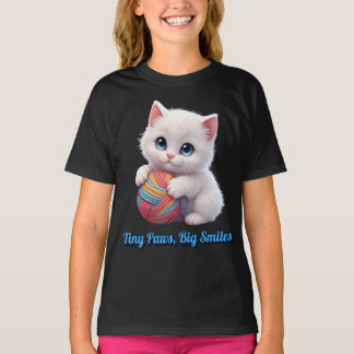 Camiseta Bola de Hilo Gatito Blanco Adorable Pequeñas Patit