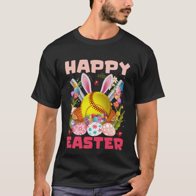 Camiseta Bola de Softbol & Bats Bunny Ears Easter Day Boys  (Anverso)