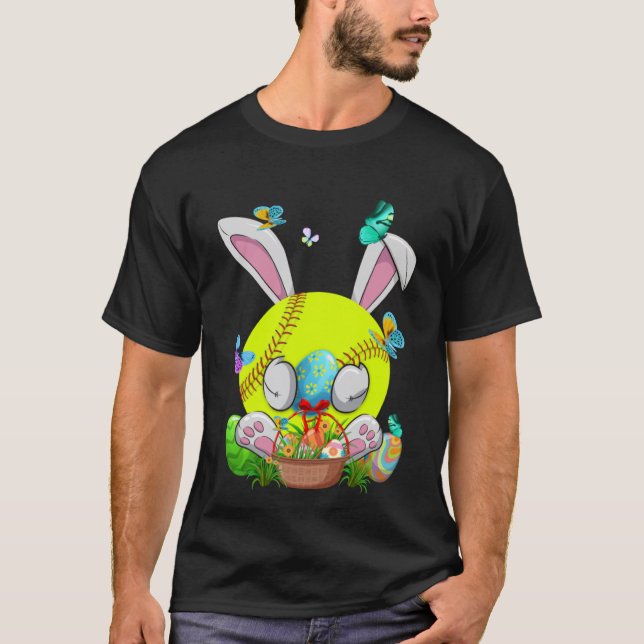 Camiseta Bola de Softbol & Bats Bunny Ears Easter Day Boys  (Anverso)