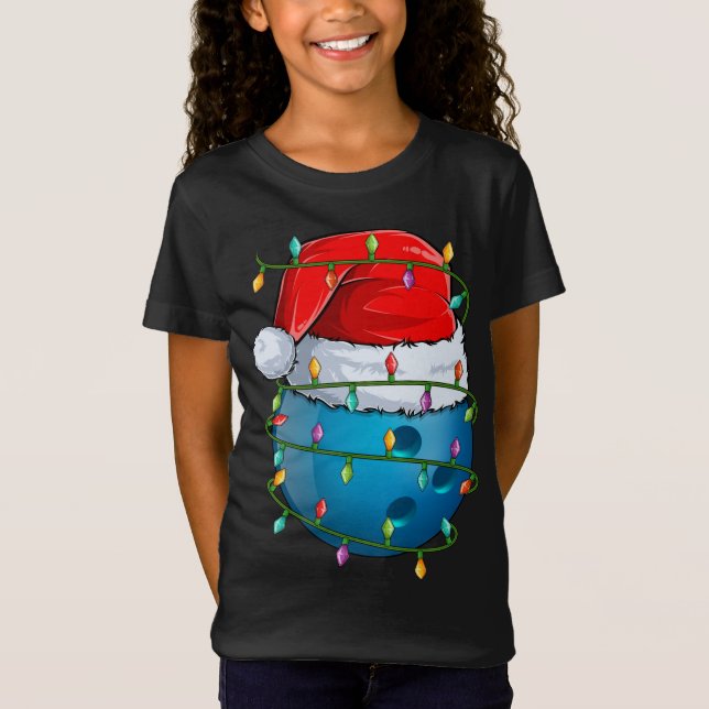 Camiseta Bolas de bolas de Navidad iluminando Santa Hat Bow (Anverso)