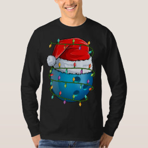 Camiseta Bolas de bolas de Navidad iluminando Santa Hat Bow