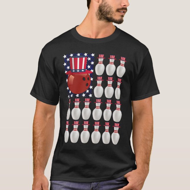 Camiseta Bolas de boliche Bandera Americana 4 de julio Bowl (Anverso)