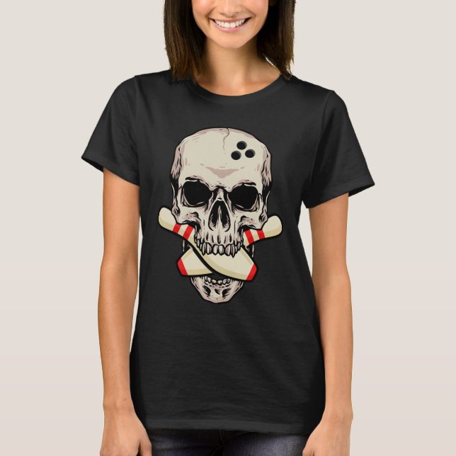 Camiseta Bolas de bolos Retro Skeleton Head Bowal (Anverso)