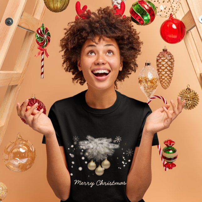 Camiseta Bolas de oro Pino plateado Snowflakes Navidades bl (Subido por el creador)