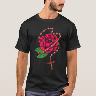 Camiseta Bolas de Rosario y Rosas Católicos Rezan El Rosari