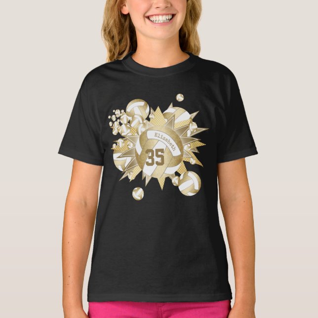 Camiseta bolas de voleibol blanco de oro grisáceo y estrell (Anverso)