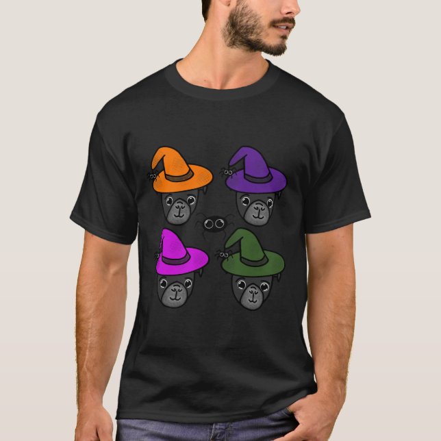 Camiseta Bolas negras con Gorras de brujas y pato de araña (Anverso)