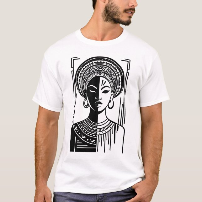 Camiseta Bold African Queen Tribal Line Art  (Anverso)