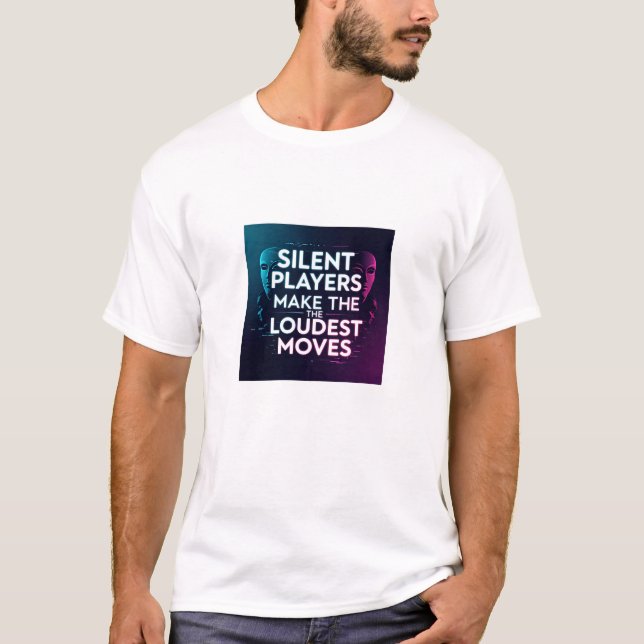 Camiseta Bold Digital Artwork with Silhouetted Masks and Mo (Anverso)