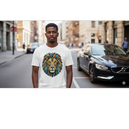 Camiseta Bold Mosaic Lion Head – Vibrant Artistic King 