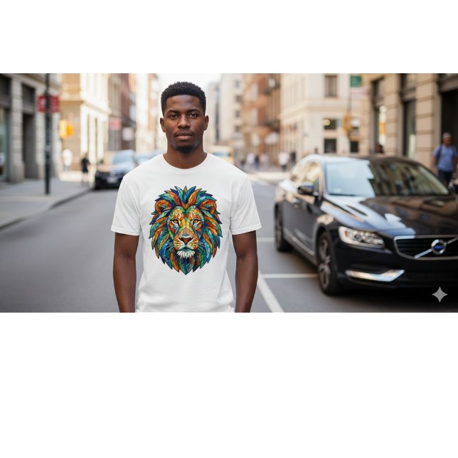 Camiseta Bold Mosaic Lion Head – Vibrant Artistic King  (Subido por el creador)
