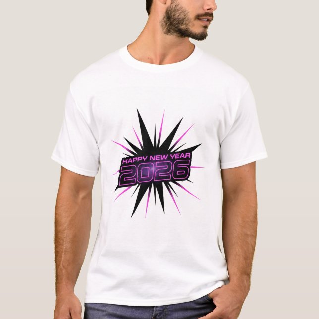 Camiseta Bold Purple & Black 2026 New Year Party AppT-Shirt (Anverso)