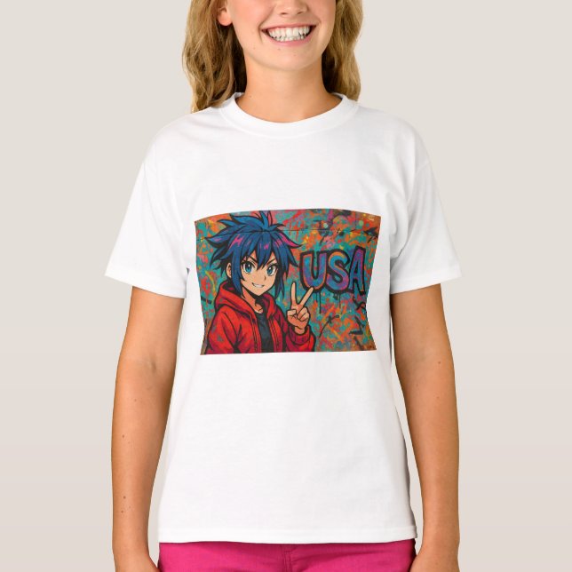 Camiseta Bold Red Anime USA Graphic T-Shirt (Anverso)