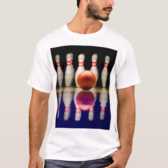 Camiseta Bolera de diez bolos Strike. (Anverso)