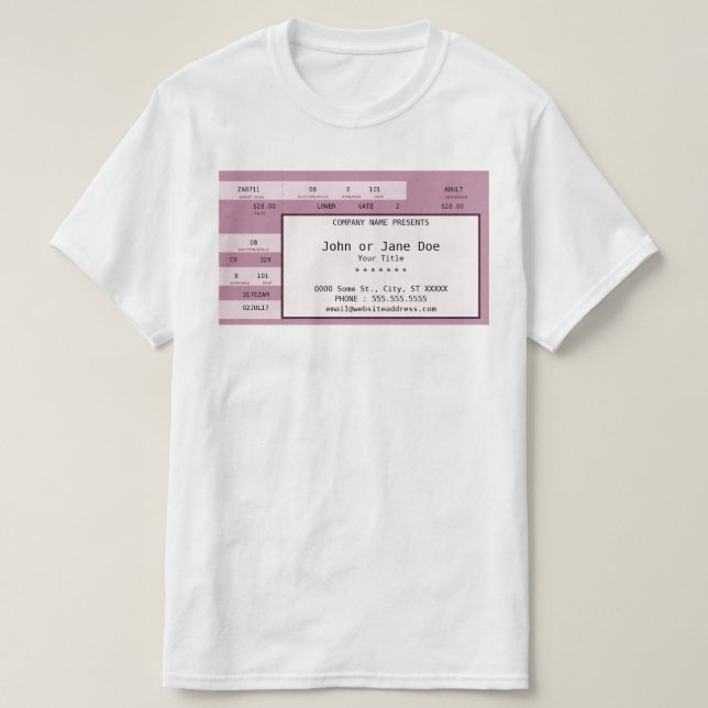 Camiseta boleto rosado del concierto (Diseño del anverso)