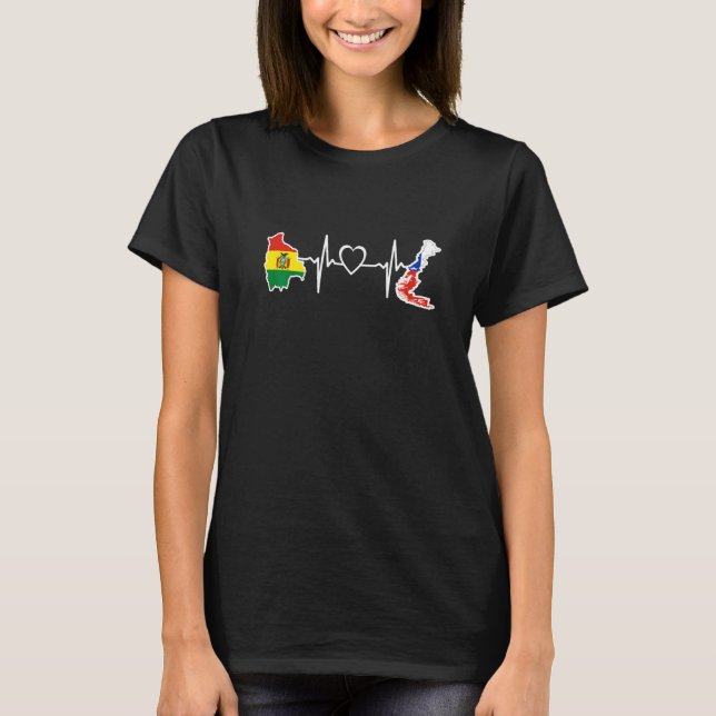 Camiseta Bolivia Chili Flag Bolivian Chilean Heartbeat   (Anverso)