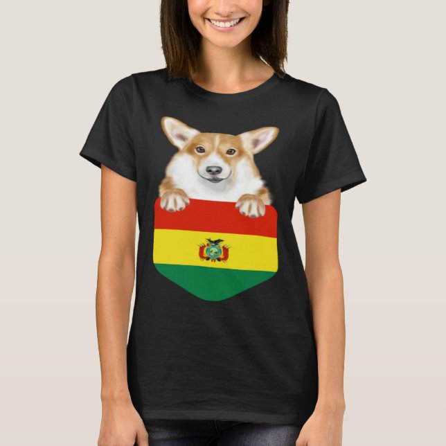 Camiseta Bolivia Flag Pembroke Welsh Corgi Dog In Pocket (Anverso)
