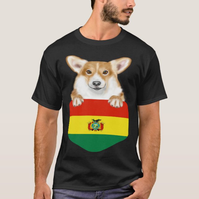 Camiseta Bolivia Flag Pembroke Welsh Corgi Dog In Pocket (Anverso)