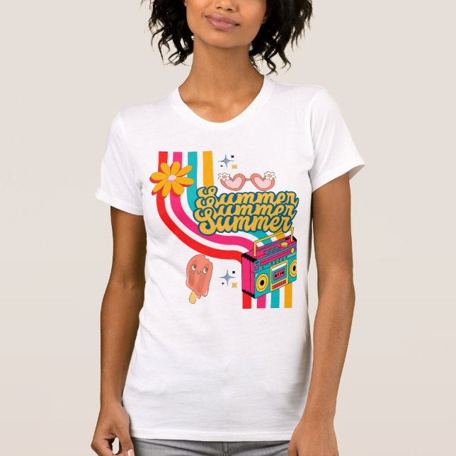 Camiseta Bolsa de tocador con arco iris de verano retro (Anverso)