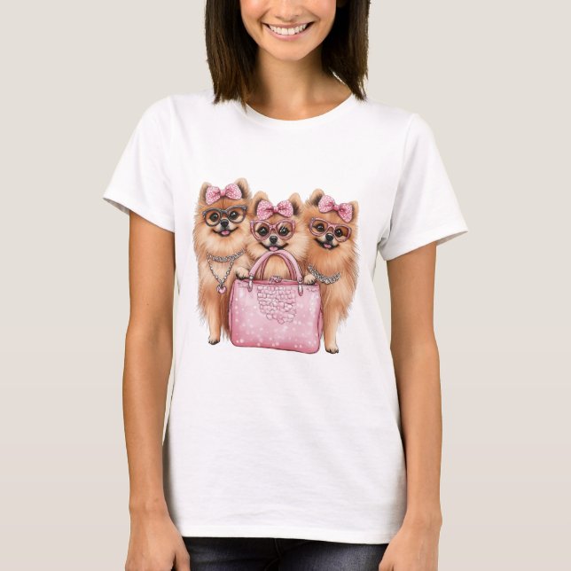 Camiseta Bolsa rosa de Perros Pomeranos de moda (Anverso)