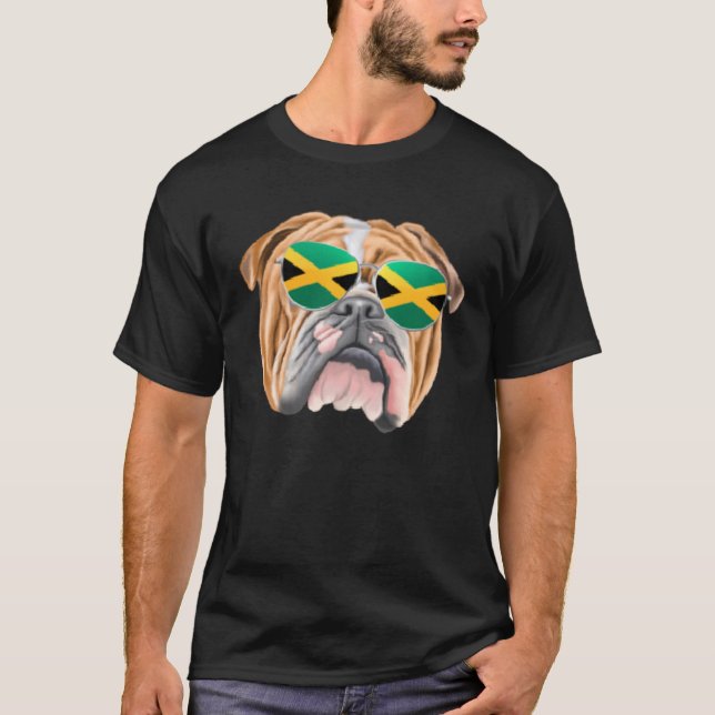 Camiseta Bolsillo de Jamaica de Bulldog de la bandera de Ja (Anverso)
