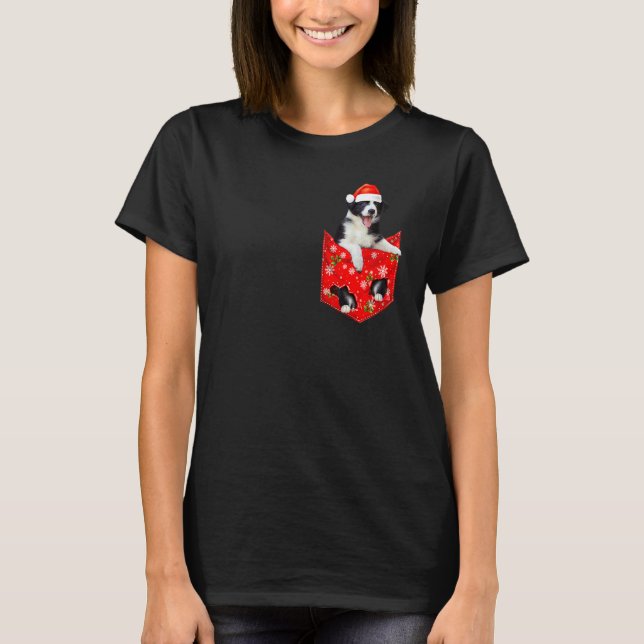 Camiseta Bolsillo de Navidad para Border Collie Border Coll (Anverso)