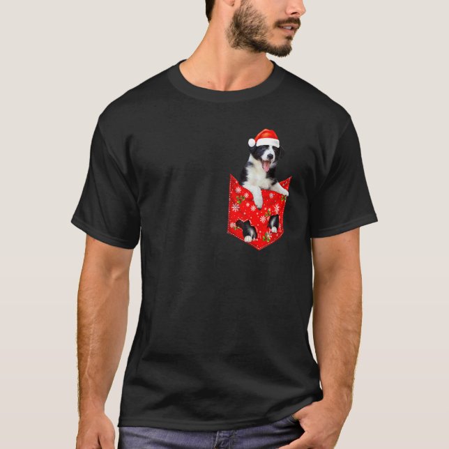 Camiseta Bolsillo de Navidad para Border Collie Border Coll (Anverso)