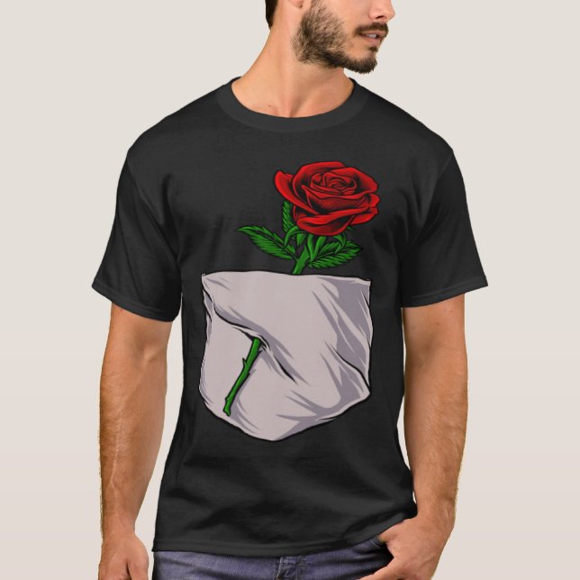 Camiseta Bolsillo elegante de rosa roja para hombres y muje (Anverso)