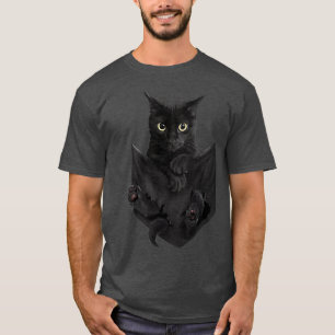 Camiseta Bolsillo gato amarillo gato negro adorable Kitten 