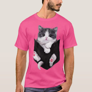 Camiseta Bolsillo gato blanco gatito Adorable