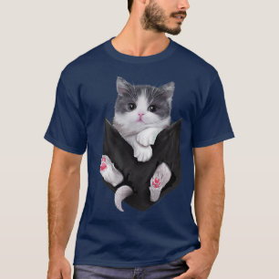 Camiseta Bolsillo gato blanco gatito Adorable