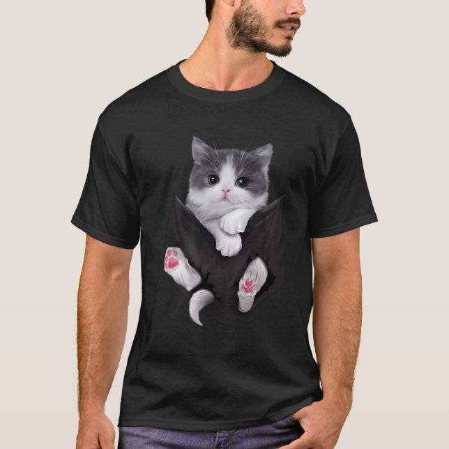 Camiseta Bolsillo gato blanco gatito Adorable (Anverso)