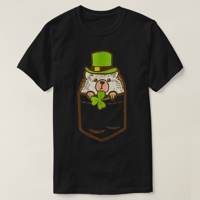 Camiseta Bolsillo irlandés Hedgehog Cute Saint Paddys St (Diseño del anverso)