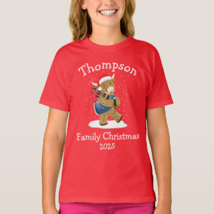 Camiseta Bolso de gaitas Cow Highland navideño personalizad