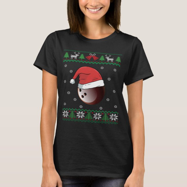 Camiseta Bolwing Ball Santa Hat Bowler Bowling Team Ugly Ch (Anverso)
