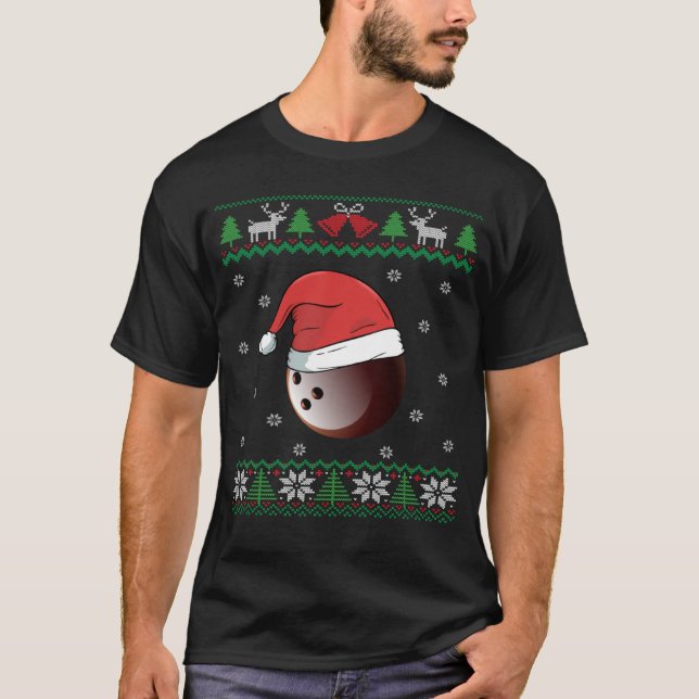 Camiseta Bolwing Ball Santa Hat Bowler Bowling Team Ugly Ch (Anverso)