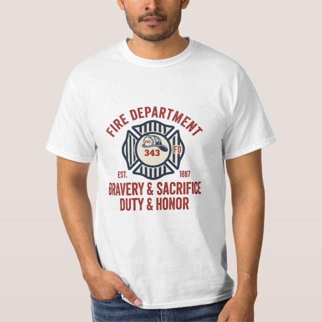 Camiseta Bombero 343 Valentía Sacrificio Deber Honor  (Anverso)
