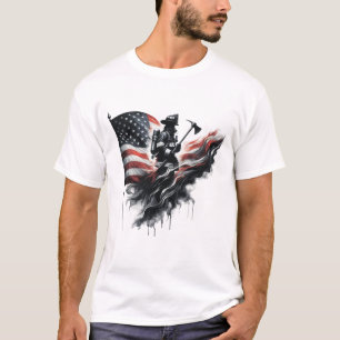 Camiseta Bombero americano. Bandera de los Estados Unidos.