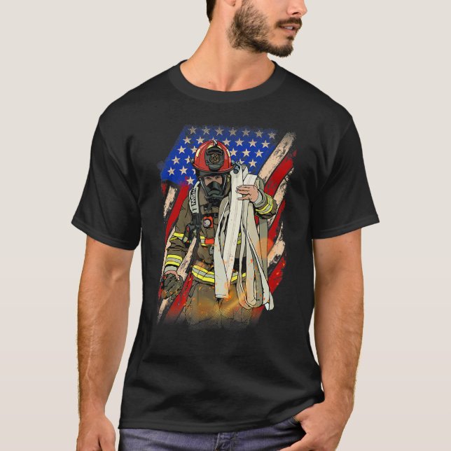 Camiseta Bombero Bandera Estadounidense Memorial Day Firema (Anverso)