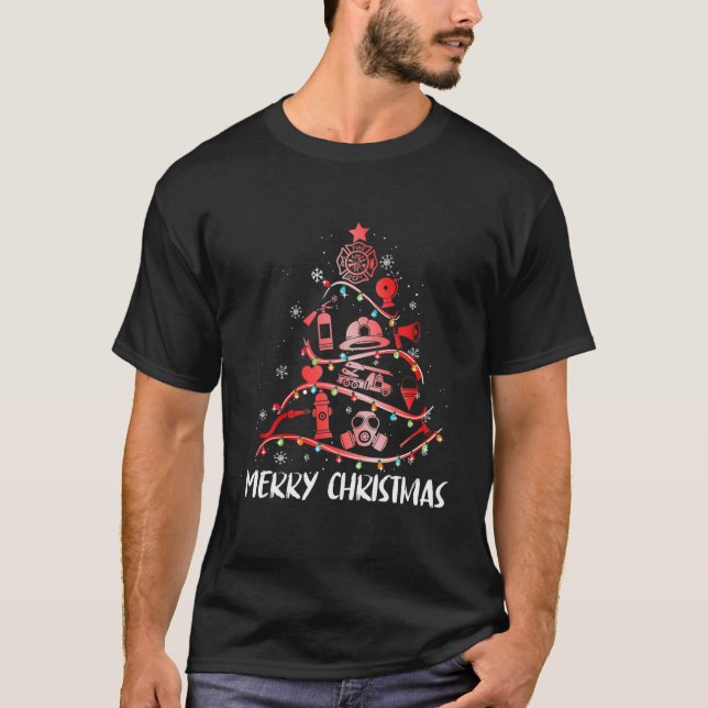 Camiseta Bombero Bombero Bombero Árbol de Navidad Bombero H (Anverso)