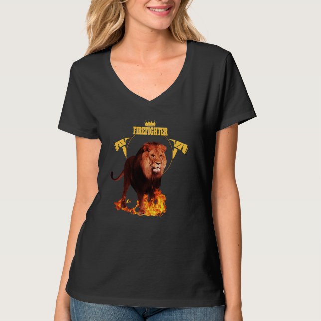 Camiseta bombero bombero león héroe rey de f (Anverso)