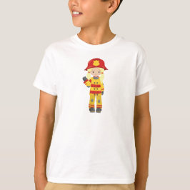 Camiseta Bombero chica, bombera, pelo rubio