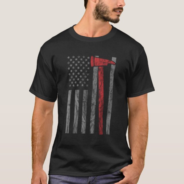Camiseta Bombero Con Bandera De Ee.Uu. (Anverso)