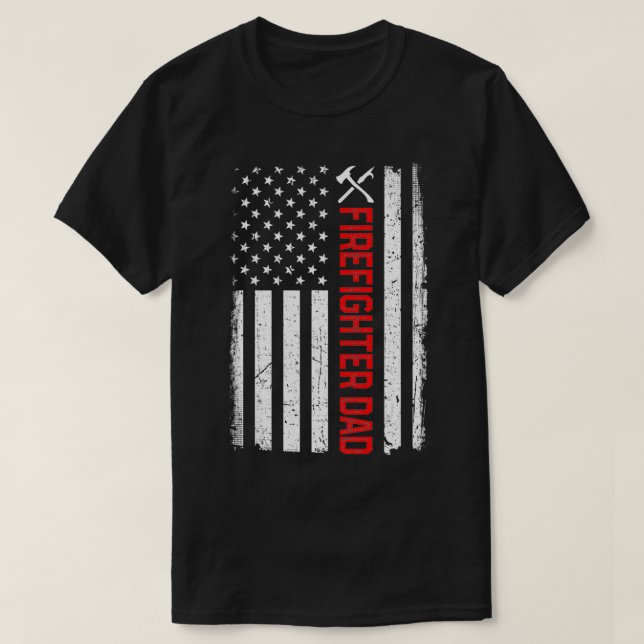 Camiseta Bombero De Bandera Retro Estadounidense Papá 4 De  (Diseño del anverso)