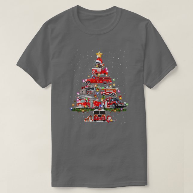 Camiseta Bombero de bomberos de árbol de Navidad Camión nav (Diseño del anverso)