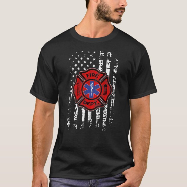 Camiseta Bombero de EMT Fireman EMS Bandera de EE. UU. Rega (Anverso)
