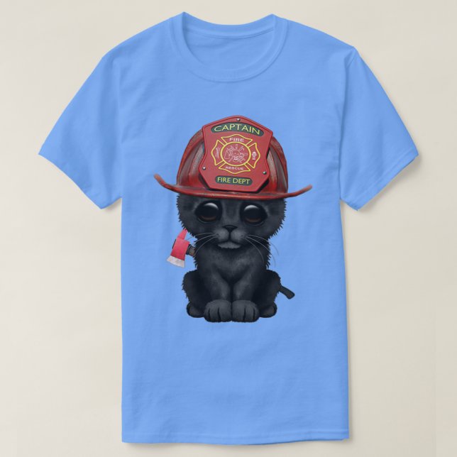 Camiseta Bombero de gatito negro lindo 1 (Diseño del anverso)