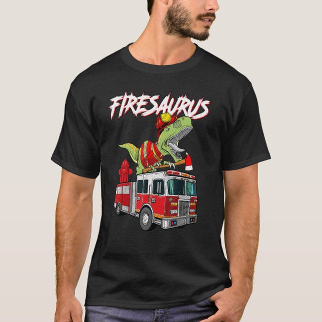 Camiseta Bombero de incendios Saurus Firesaurus Rex Fireman (Anverso)