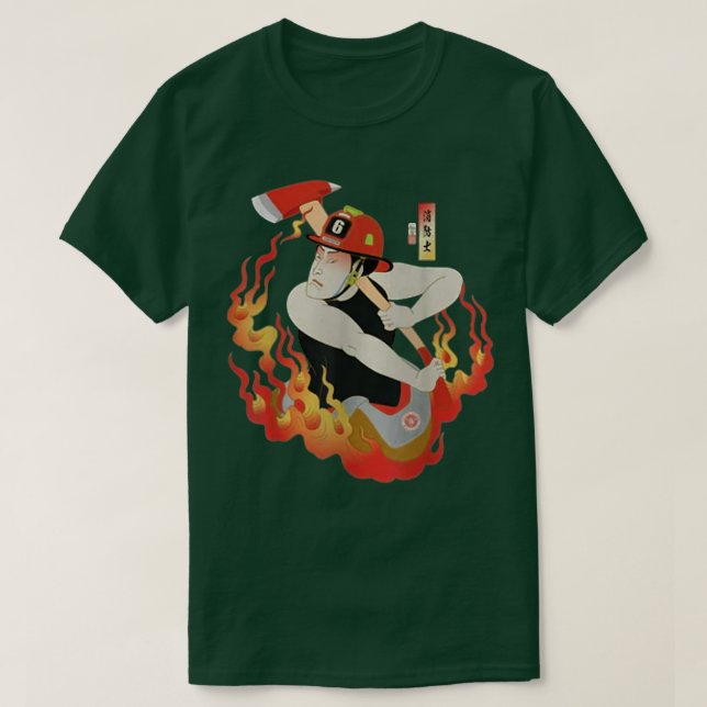 Camiseta Bombero de Samurai Guerrero Japonés Ukiyoe (Diseño del anverso)
