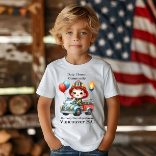 Camiseta Bombero en un camión de colores con globos